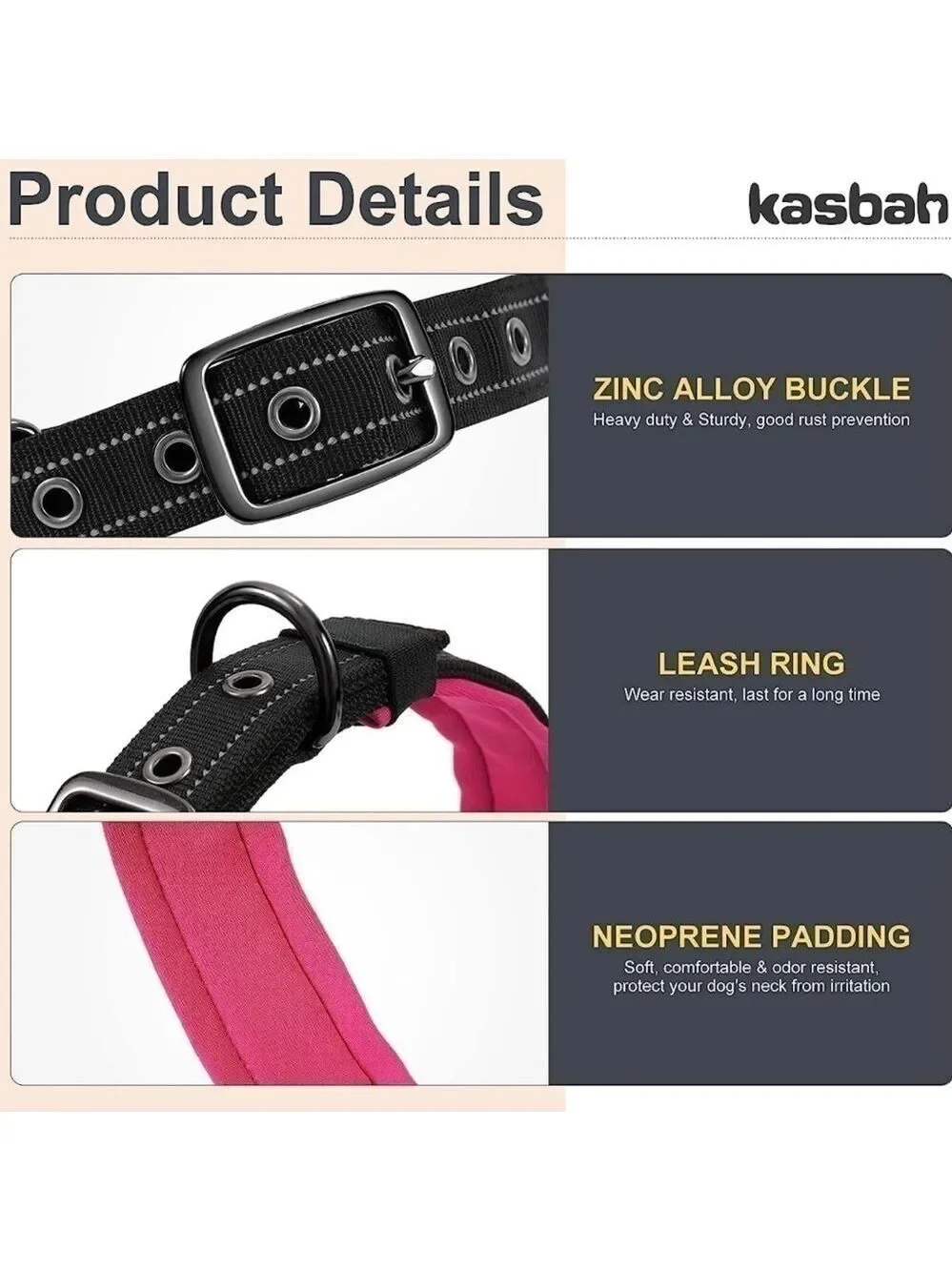 Neoprene‎ Black Pink Dog Collar XL
